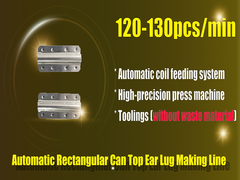 Linea automatica per la produzione di alette rettangolari per lattine per un risparmio di materiale del 100%.